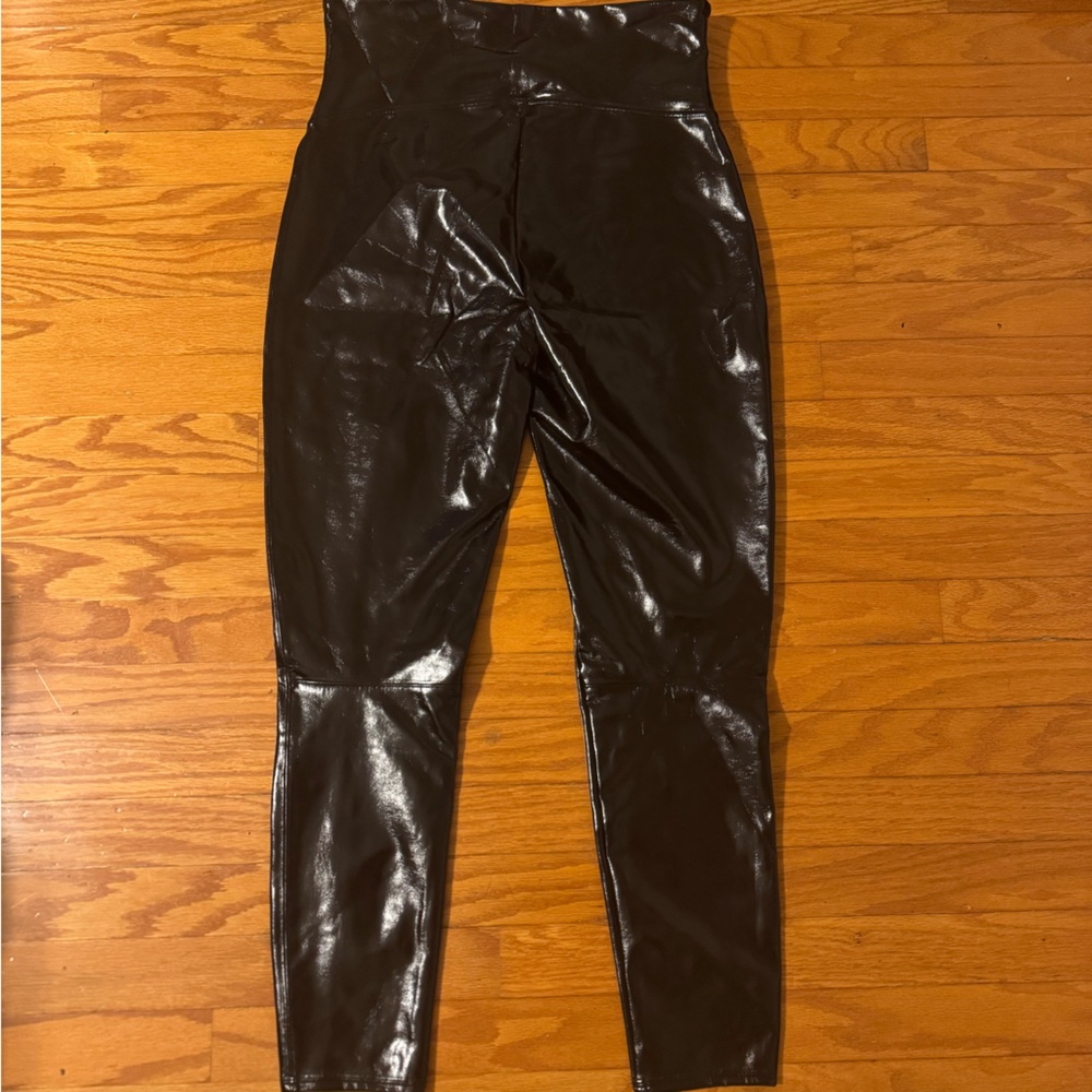 SPANX Faux Patent Leather Leggings Black Liquid Gloss Pants Classic Sz. 1X - Picture 6 of 8